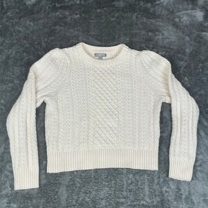 J Crew Cream Cable Knit Puff Sleeve Sweater Size S